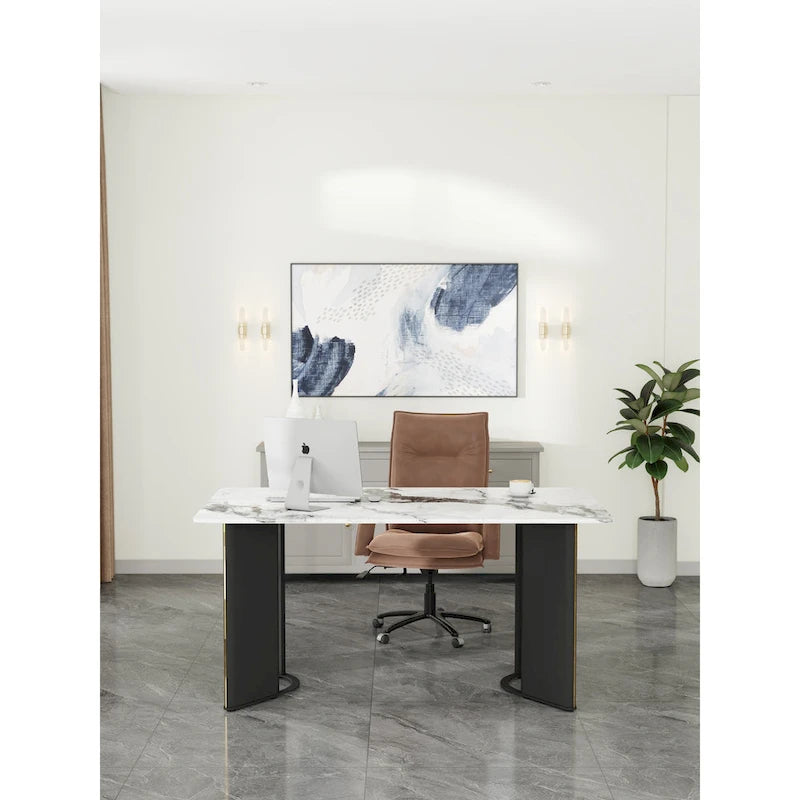 White Imitation Marble Rectangular Dining Table - White Marble