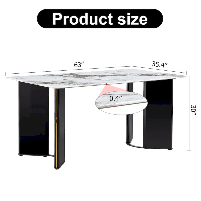 White Imitation Marble Rectangular Dining Table - White Marble