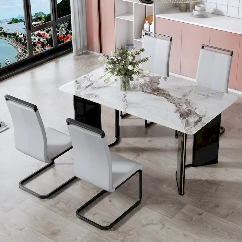 White Imitation Marble Rectangular Dining Table - White Marble