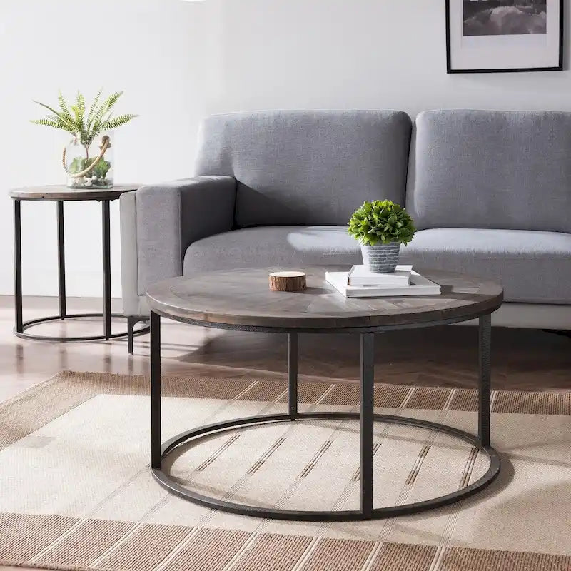 Modern Rustic Farmhouse Reclaimed Wood Round Coffee Table