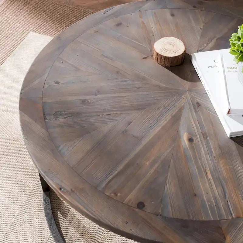 Modern Rustic Farmhouse Reclaimed Wood Round Coffee Table