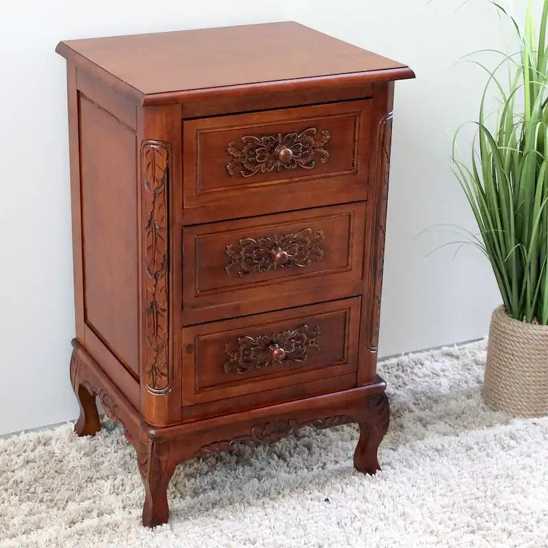 Hand-Carved Wood End Table