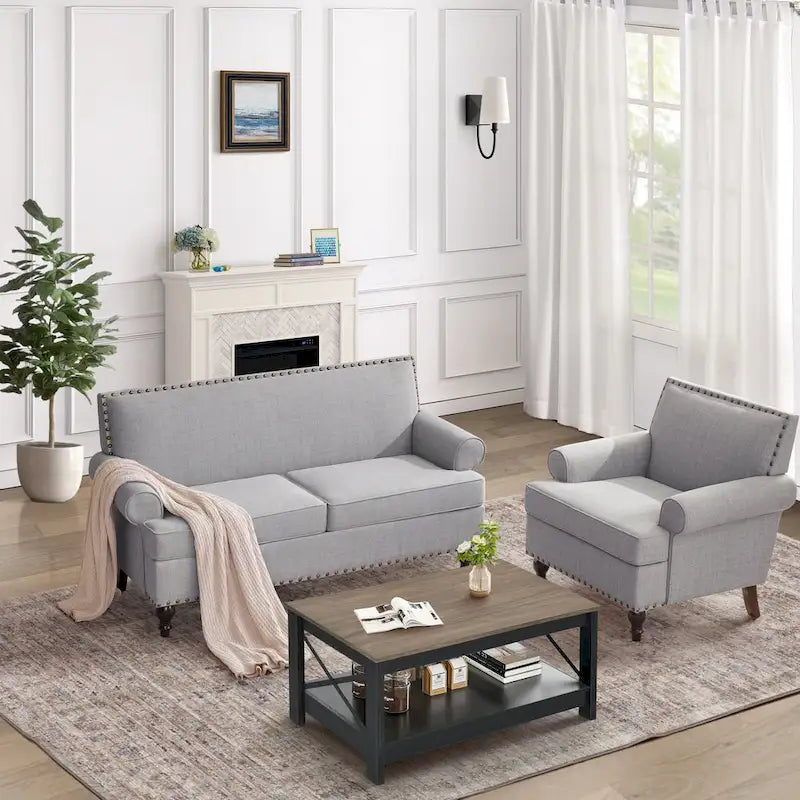 Fabric Armchair and Loveseat Set