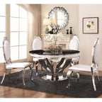 Modern Design Round Chrome Dining Set with Marble Table Top