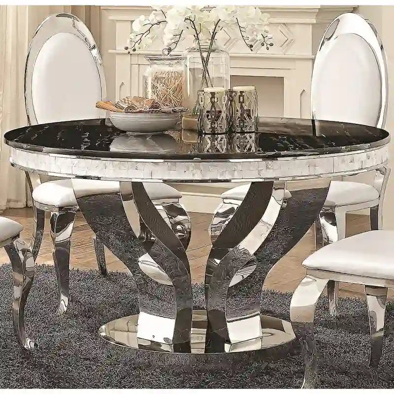 Modern Design Round Chrome Dining Set with Marble Table Top
