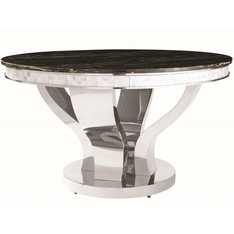 Modern Design Round Chrome Dining Set with Marble Table Top
