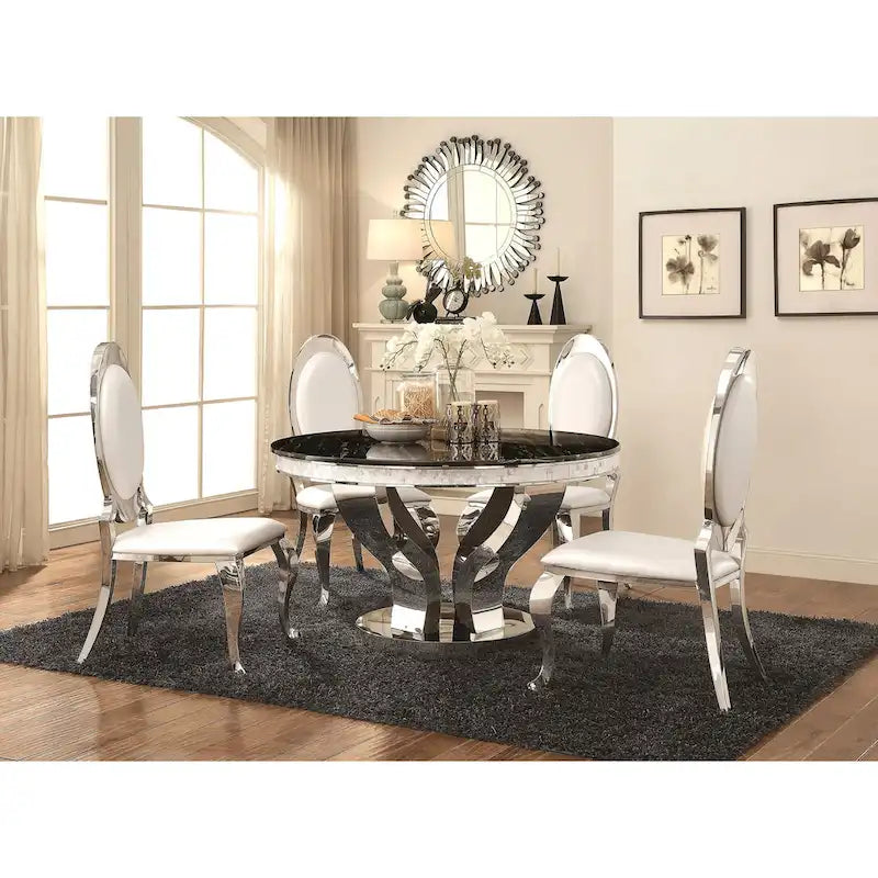 Modern Design Round Chrome Dining Set with Marble Table Top