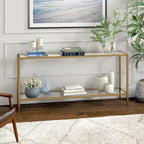 64-Inch Rectangular Console Table with Glass Shelf