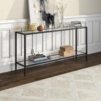 64-Inch Rectangular Console Table with Glass Shelf