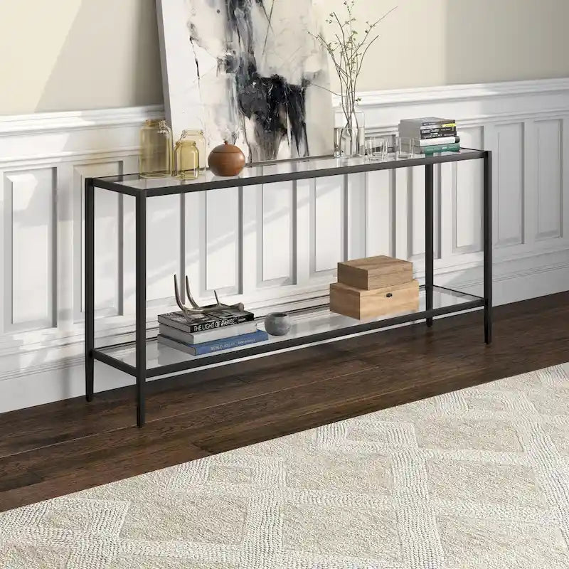 64-Inch Rectangular Console Table with Glass Shelf