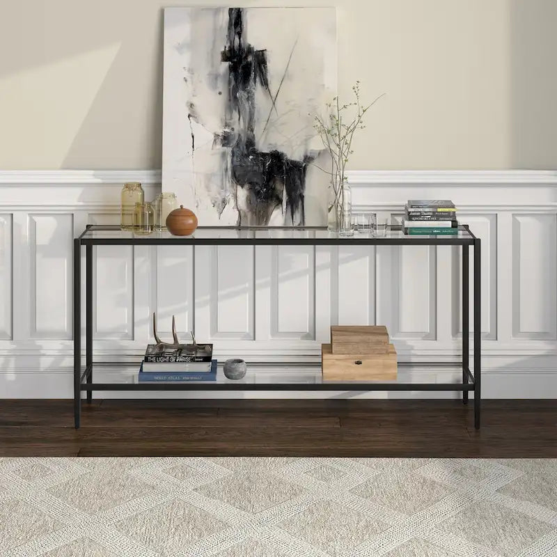 64-Inch Rectangular Console Table with Glass Shelf