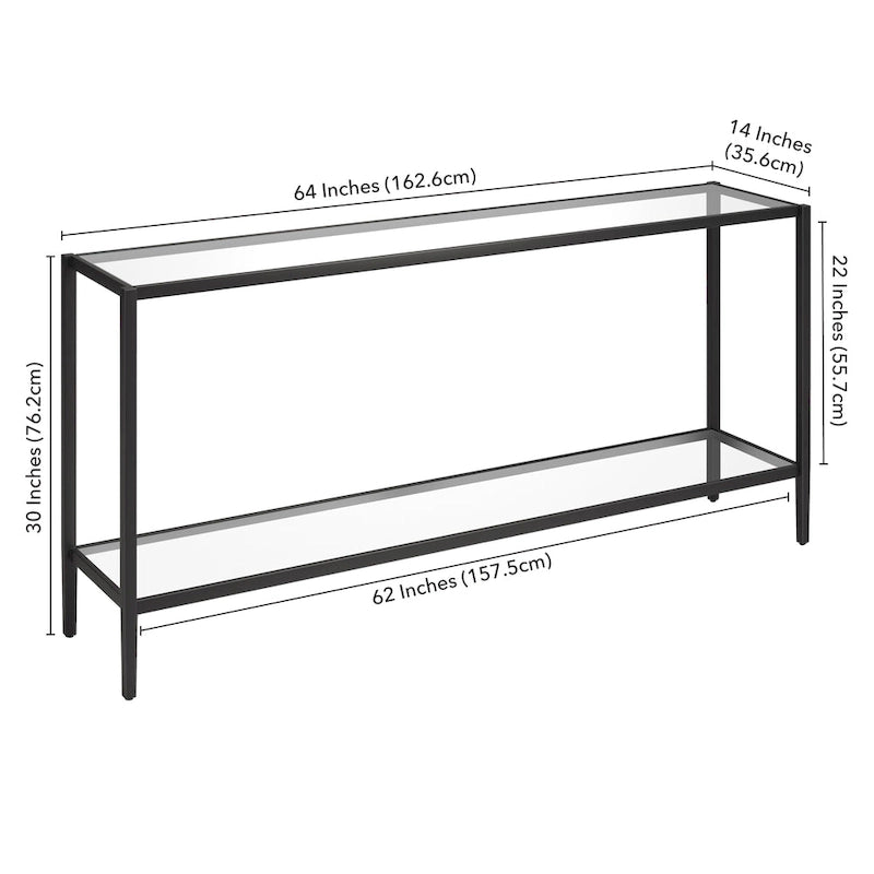 64-Inch Rectangular Console Table with Glass Shelf