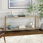 64-Inch Rectangular Console Table with Glass Shelf