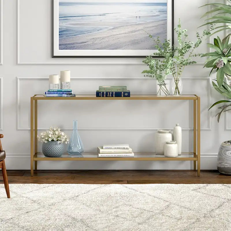 64-Inch Rectangular Console Table with Glass Shelf