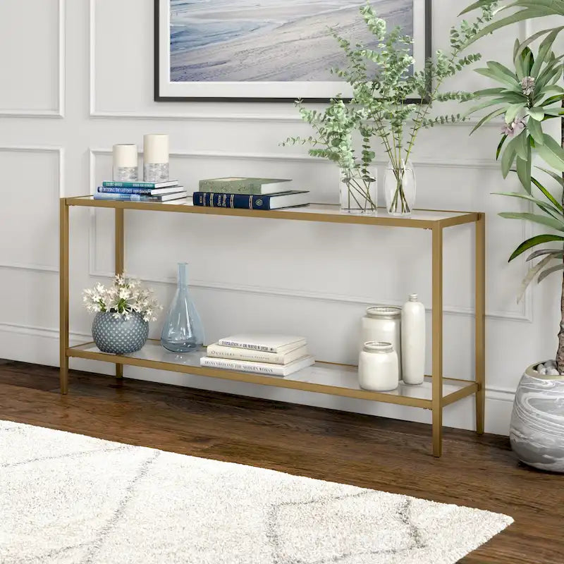 64-Inch Rectangular Console Table with Glass Shelf