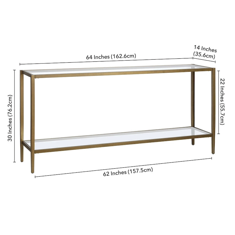 64-Inch Rectangular Console Table with Glass Shelf