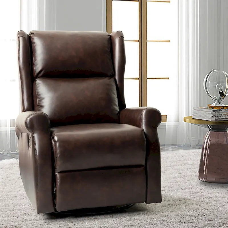 Contemporary Faux Leather Swivel Nursery Chair with Metal Base