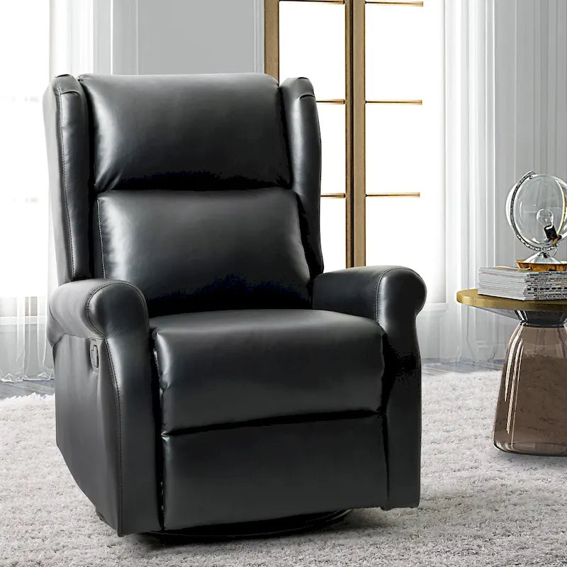 Contemporary Faux Leather Swivel Nursery Chair with Metal Base