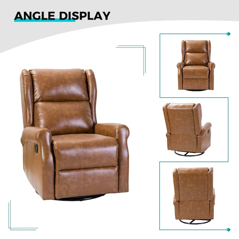 Contemporary Faux Leather Swivel Nursery Chair with Metal Base