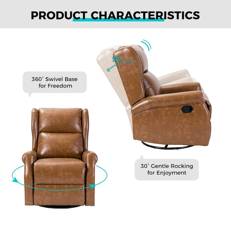 Contemporary Faux Leather Swivel Nursery Chair with Metal Base