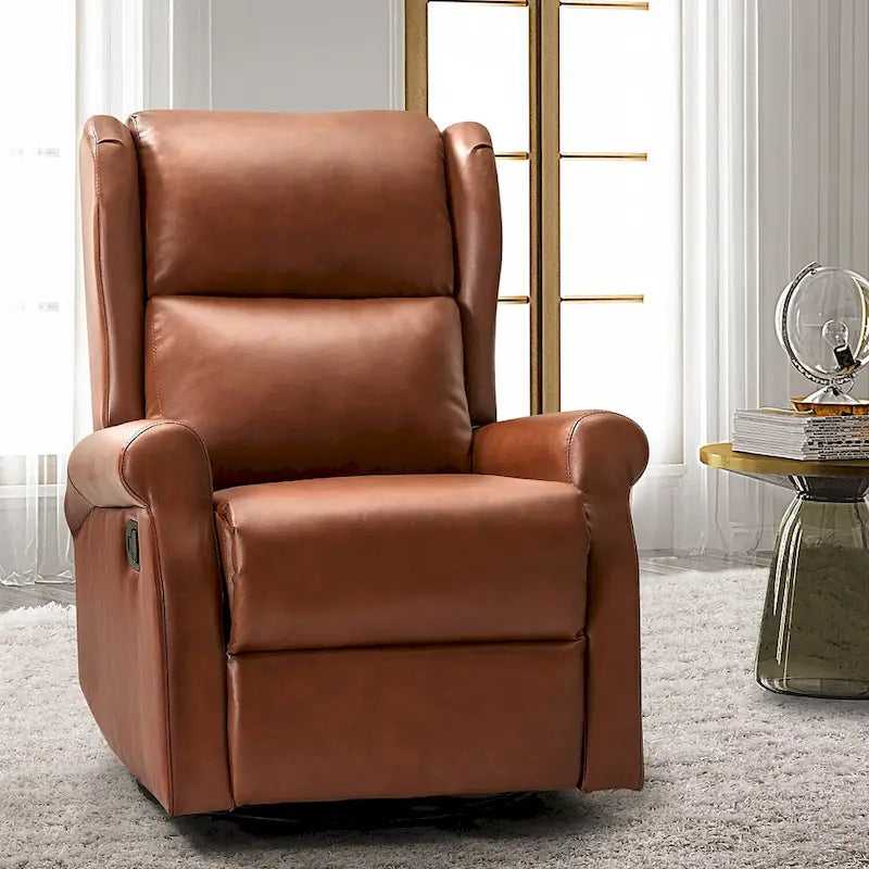 Contemporary Faux Leather Swivel Nursery Chair with Metal Base