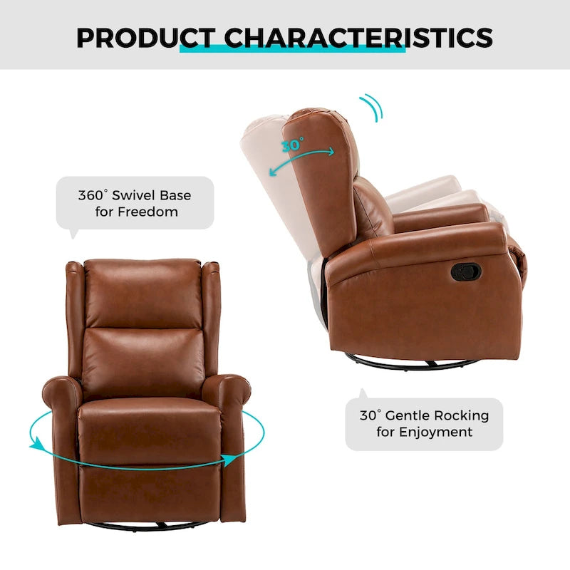 Contemporary Faux Leather Swivel Nursery Chair with Metal Base