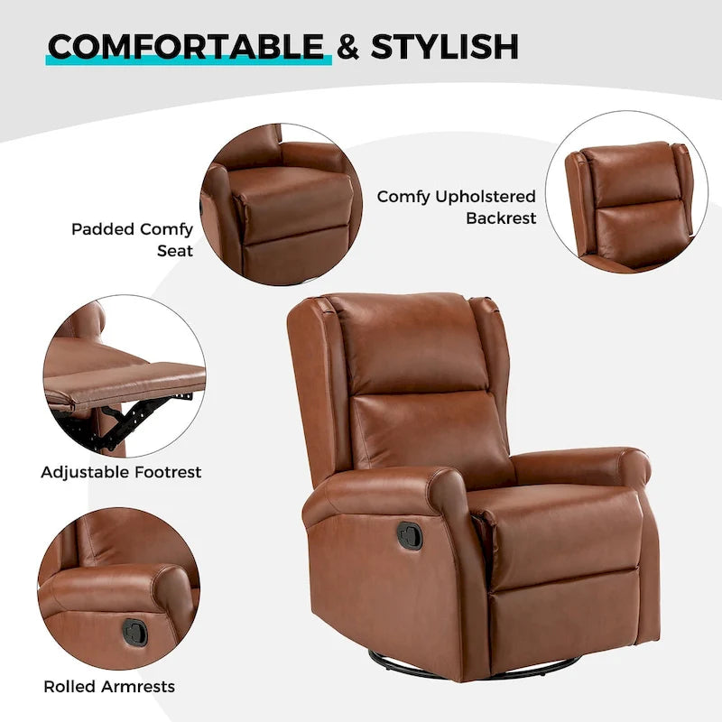Contemporary Faux Leather Swivel Nursery Chair with Metal Base