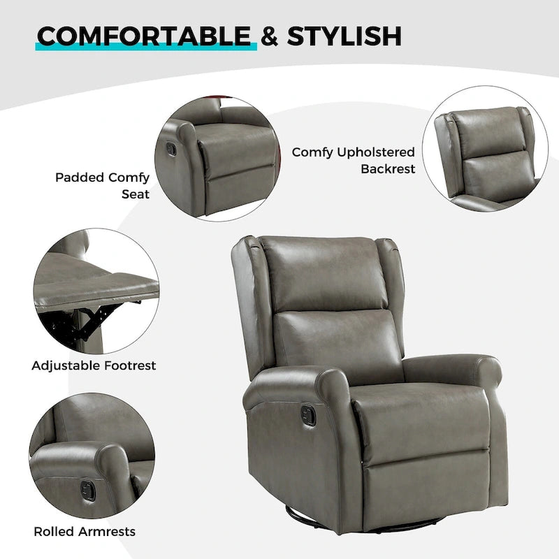 Contemporary Faux Leather Swivel Nursery Chair with Metal Base