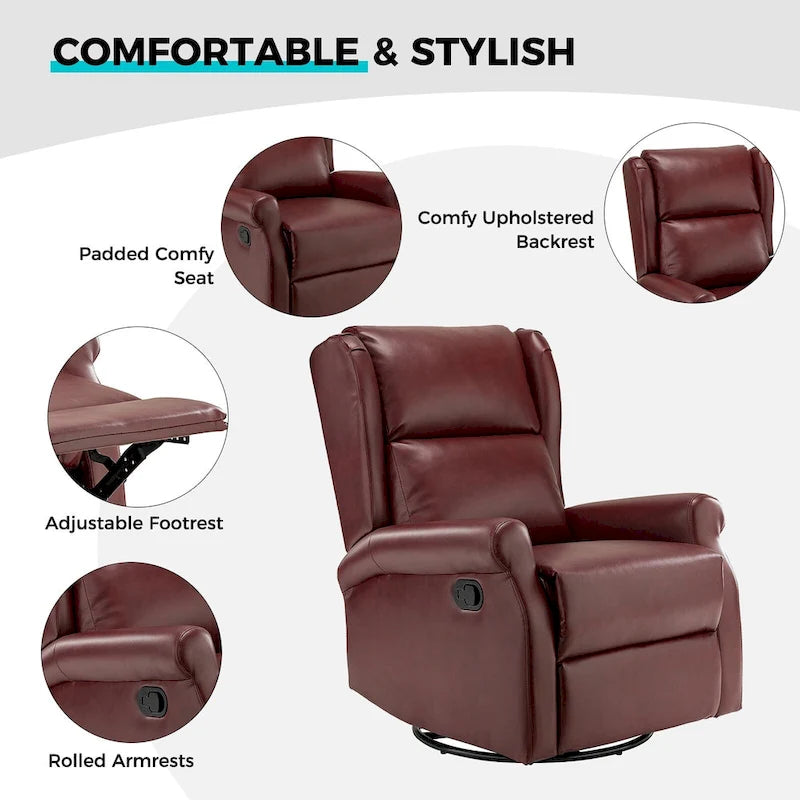 Contemporary Faux Leather Swivel Nursery Chair with Metal Base