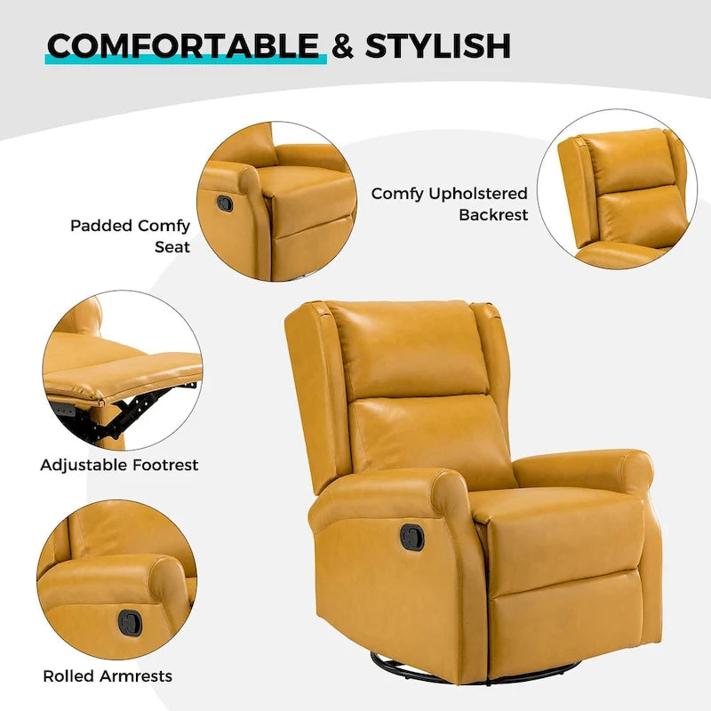 Contemporary Faux Leather Swivel Nursery Chair with Metal Base