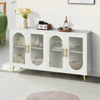 Wood TV Stand with Storage Cabinet and Adjustable Shelves