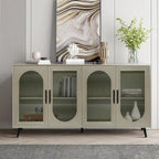 Wood TV Stand with Storage Cabinet and Adjustable Shelves