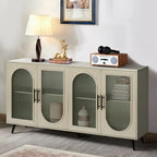 Wood TV Stand with Storage Cabinet and Adjustable Shelves