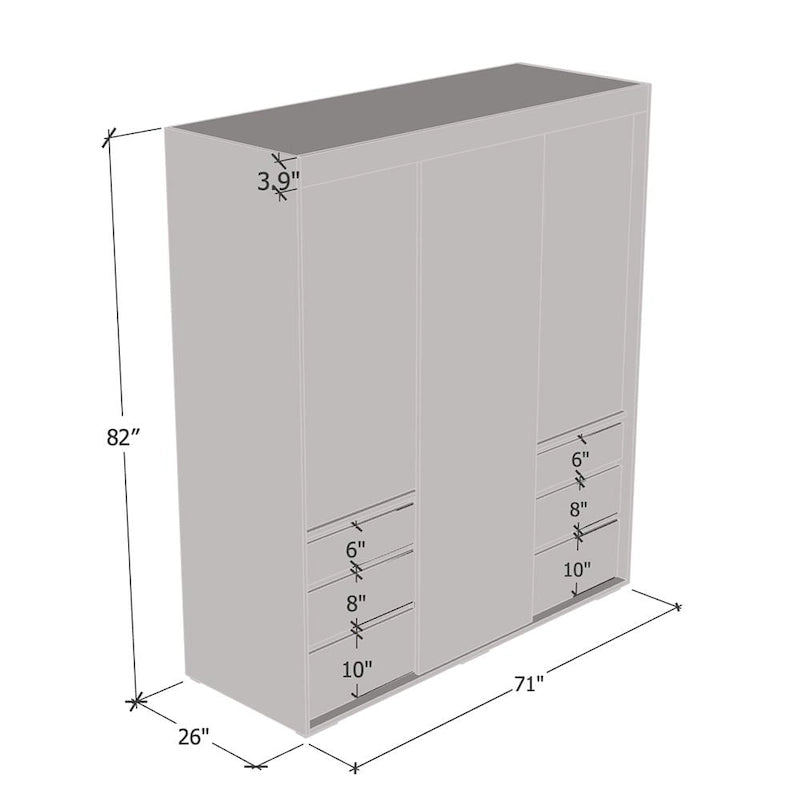 3-door Modern 71-inch Wardrobe with Mirror