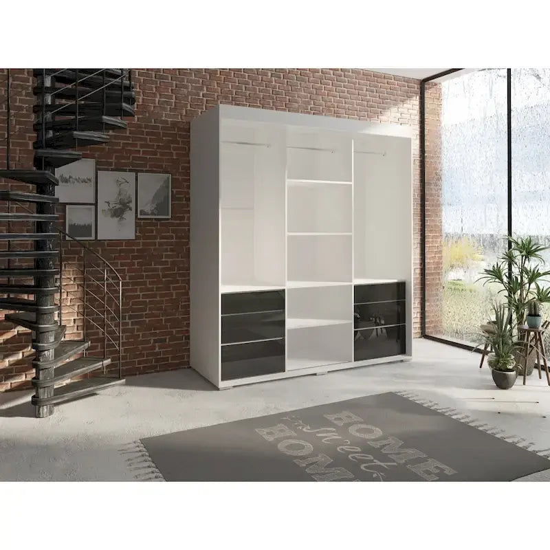 3-door Modern 71-inch Wardrobe with Mirror
