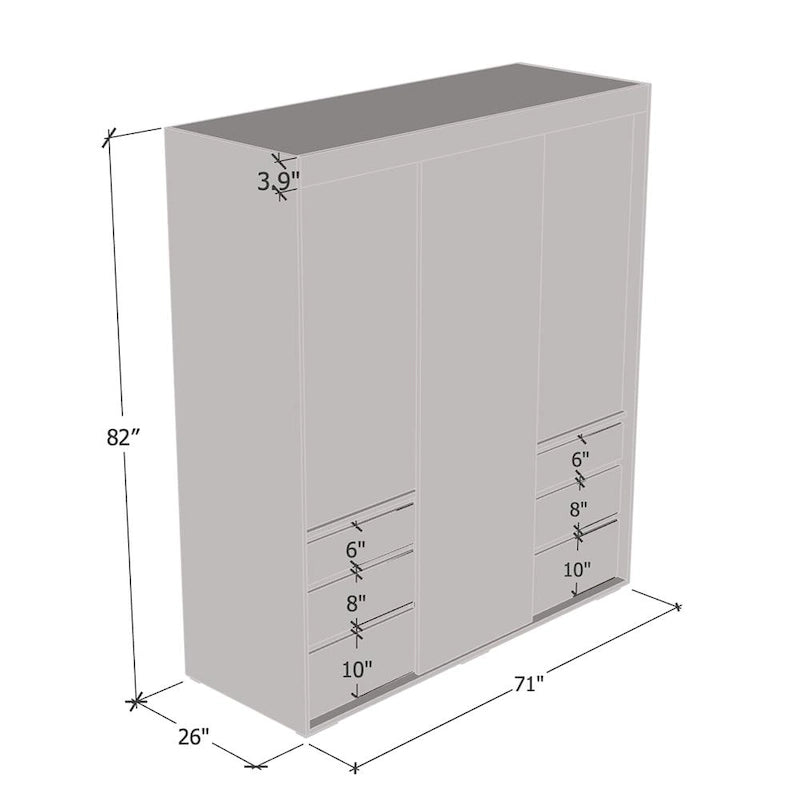 3-door Modern 71-inch Wardrobe with Mirror