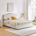Platform Bed with Buckle-Shaped Backrest and Four Storage Drawers