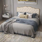 Platform Bed with Buckle-Shaped Backrest and Four Storage Drawers
