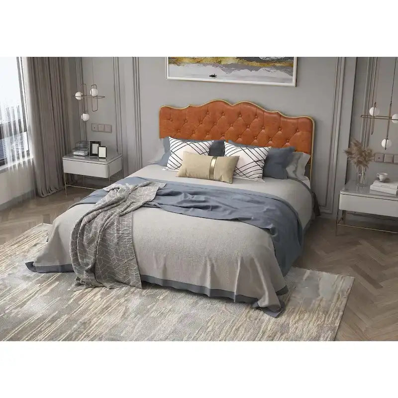 Platform Bed with Buckle-Shaped Backrest and Four Storage Drawers