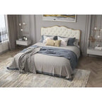 Platform Bed with Buckle-Shaped Backrest and Four Storage Drawers