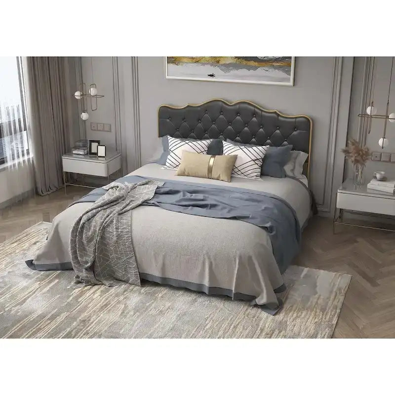 Platform Bed with Buckle-Shaped Backrest and Four Storage Drawers