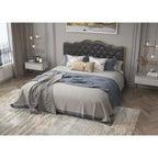Platform Bed with Buckle-Shaped Backrest and Four Storage Drawers