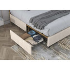 Platform Bed with Buckle-Shaped Backrest and Four Storage Drawers