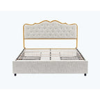 Platform Bed with Buckle-Shaped Backrest and Four Storage Drawers