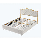 Platform Bed with Buckle-Shaped Backrest and Four Storage Drawers
