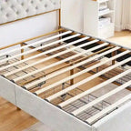 Platform Bed with Buckle-Shaped Backrest and Four Storage Drawers