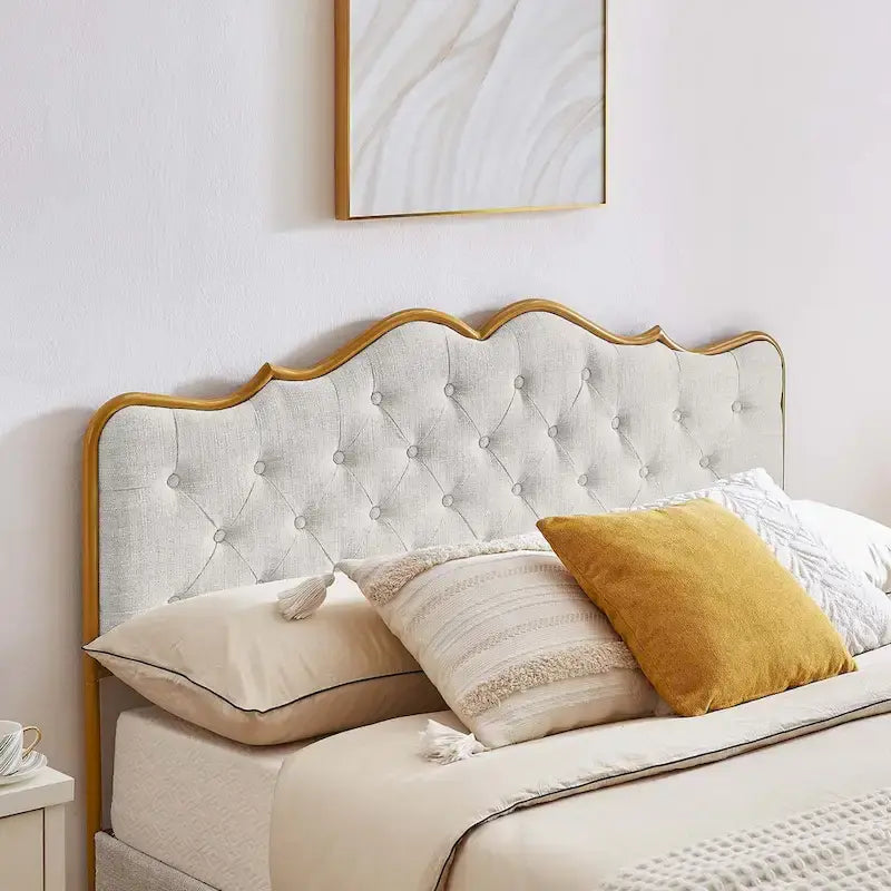 Platform Bed with Buckle-Shaped Backrest and Four Storage Drawers