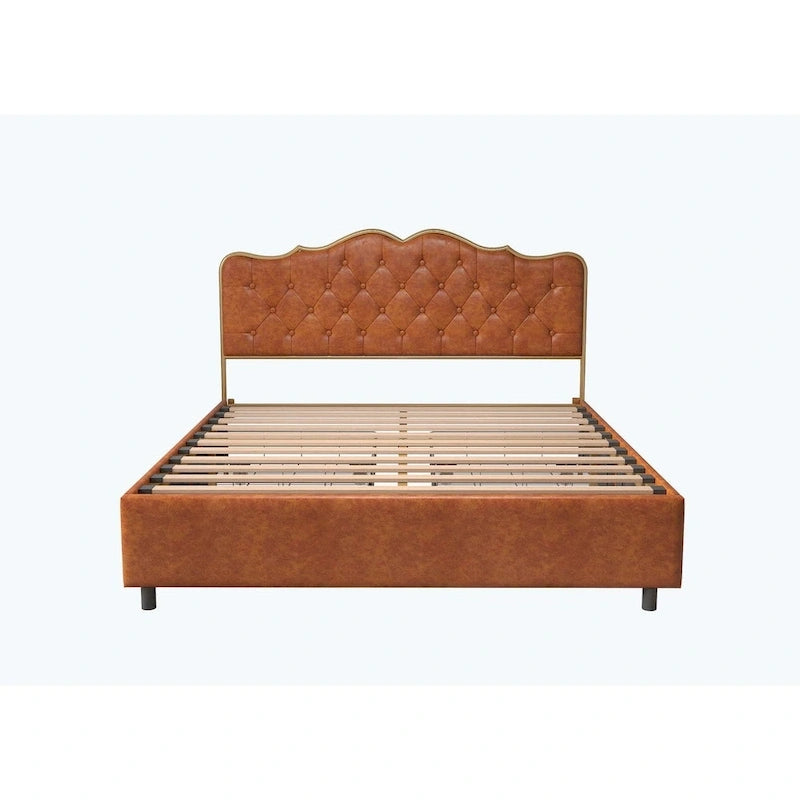 Platform Bed with Buckle-Shaped Backrest and Four Storage Drawers