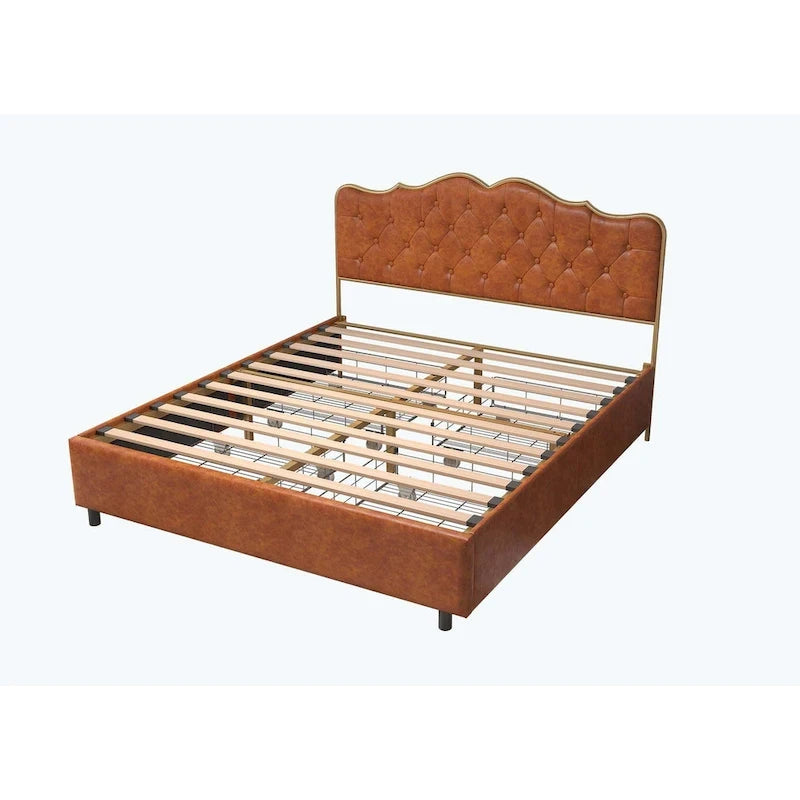 Platform Bed with Buckle-Shaped Backrest and Four Storage Drawers