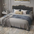 Platform Bed with Buckle-Shaped Backrest and Four Storage Drawers